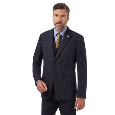 Hammond & Co. by Patrick Grant Big and tall navy textured checked single breasted jacket